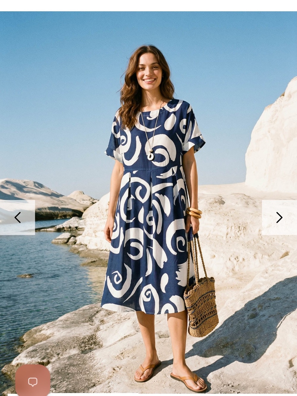 Lintico Linen Blue and White Swirl Midi Dress - Women's Relaxed Summer Dress